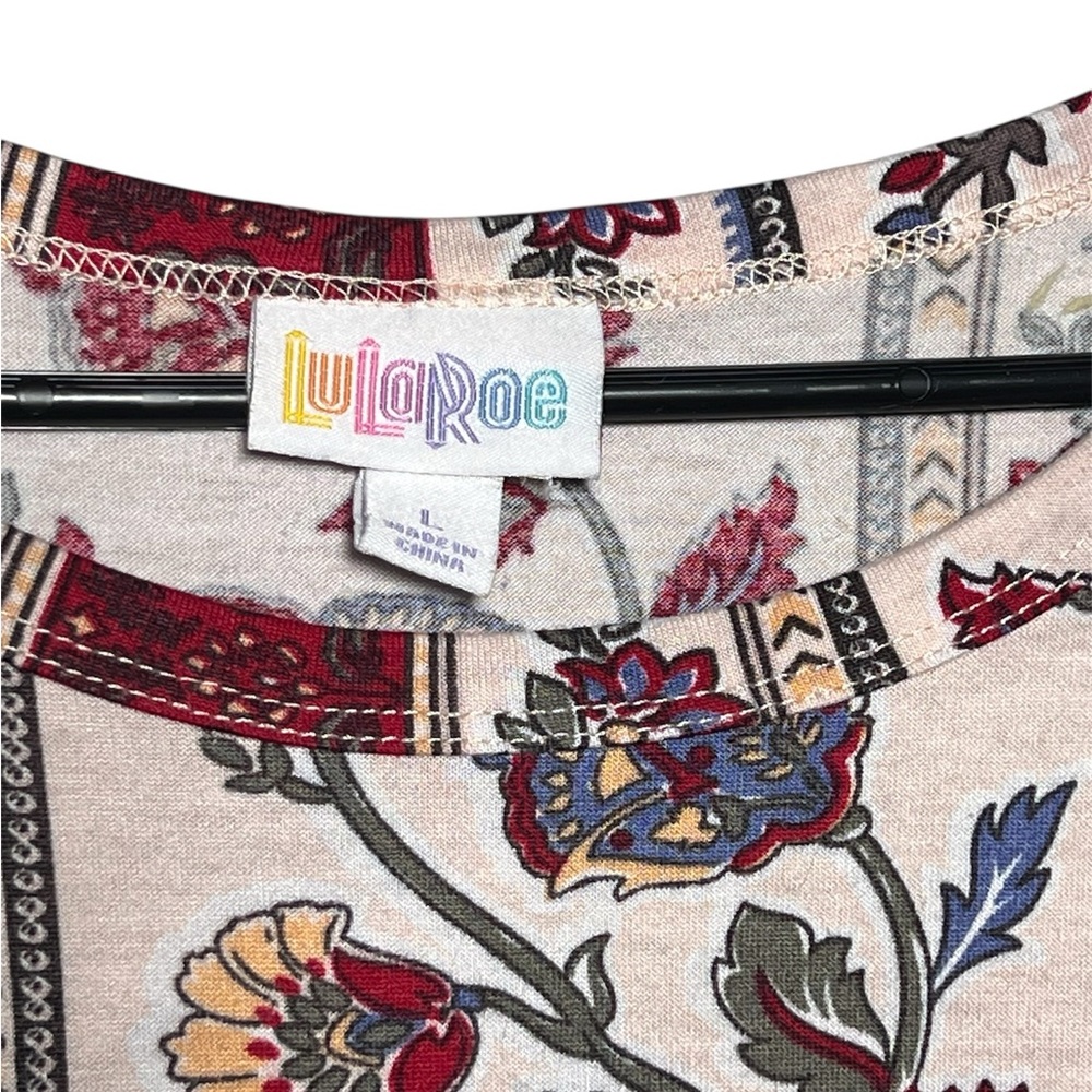LuLaRoe Floral Stripe Short Sleeve Swing Dress – Size Large - Picture 4 of 5